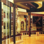 Curved sandblasted glass feature wall inside Arena Nightclub